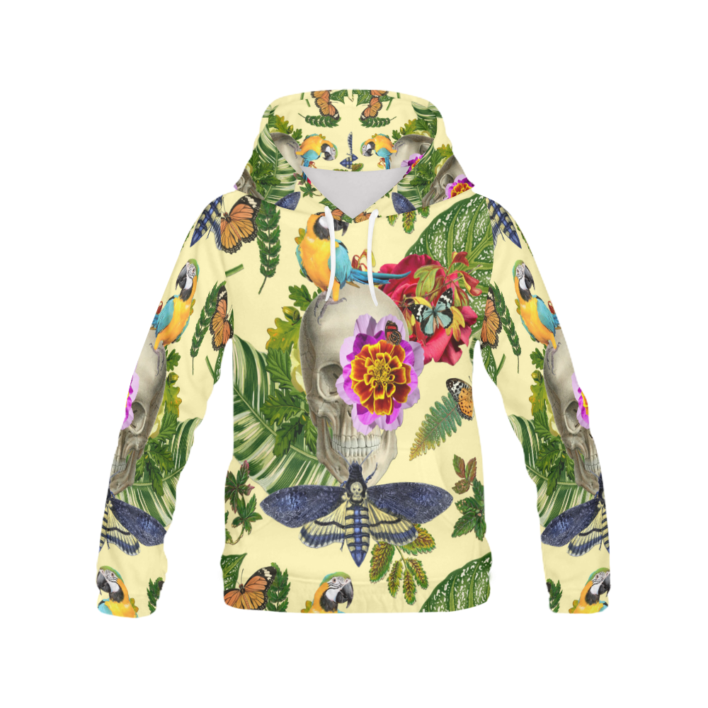 collage_tropical skull_gloria sanchez1 All Over Print Hoodie for Women (USA Size) (Model H13)