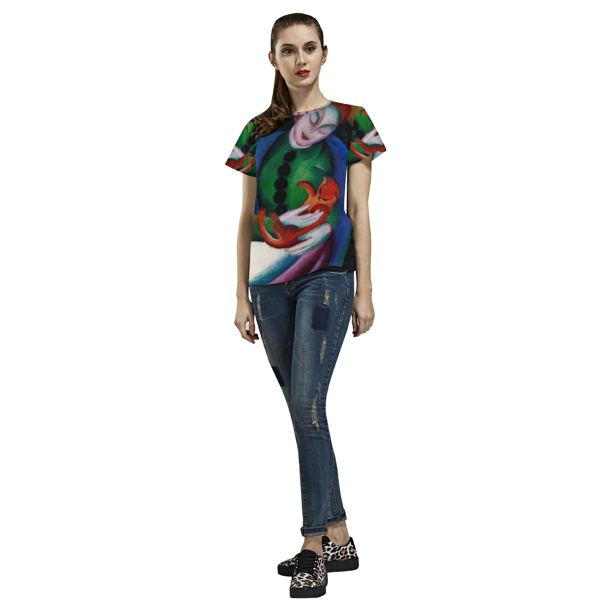 Girl With Cat II  by Franz Marc All Over Print T-Shirt for Women (USA Size) (Model T40)