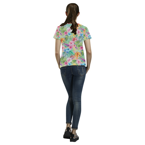 Wispy Summer Floral All Over Print T-Shirt for Women (USA Size) (Model T40)