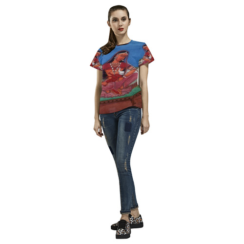 Deity Parvati with her Son Ganesha All Over Print T-Shirt for Women (USA Size) (Model T40)