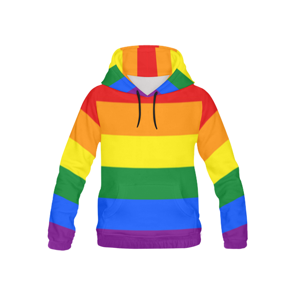 Gay Pride Rainbow Flag Stripes All Over Print Hoodie for Kid (USA Size) (Model H13)