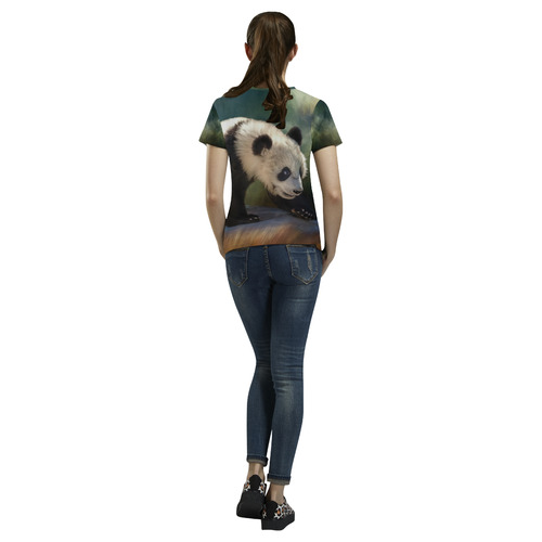 A cute painted panda bear baby All Over Print T-Shirt for Women (USA Size) (Model T40)