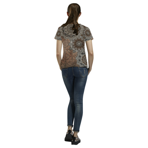 Elegant grey brown vintage mandalas All Over Print T-Shirt for Women (USA Size) (Model T40)