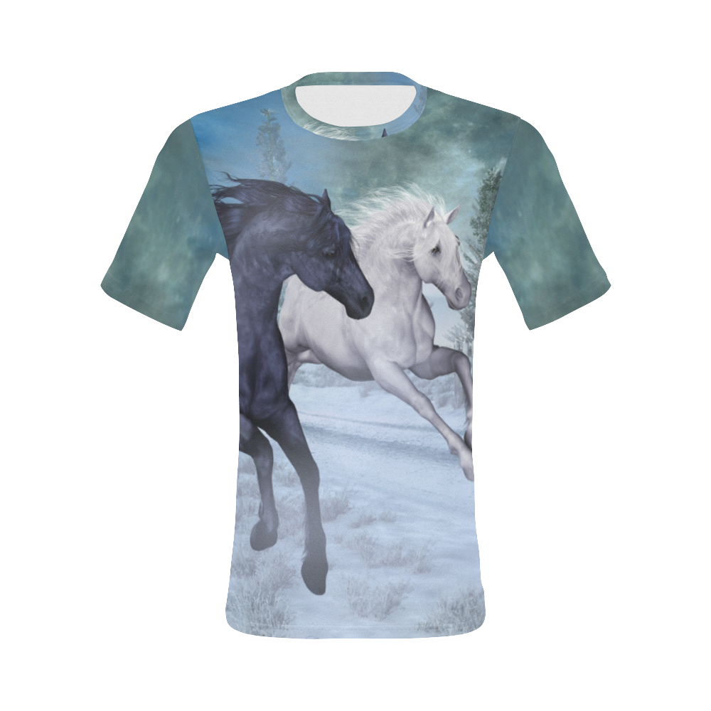 Two horses galloping through a winter landscape All Over Print T-Shirt for Men (USA Size) (Model T40)