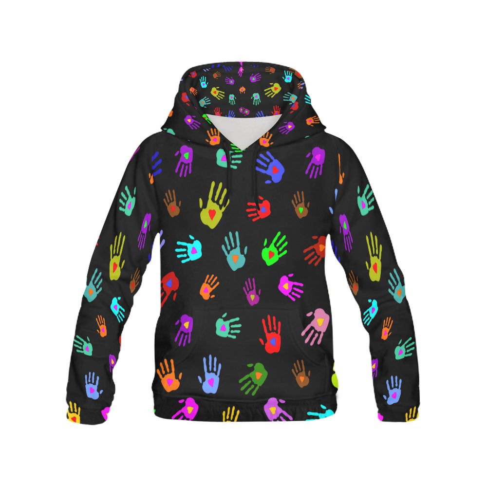 Multicolored HANDS with HEARTS love pattern All Over Print Hoodie for Men (USA Size) (Model H13)