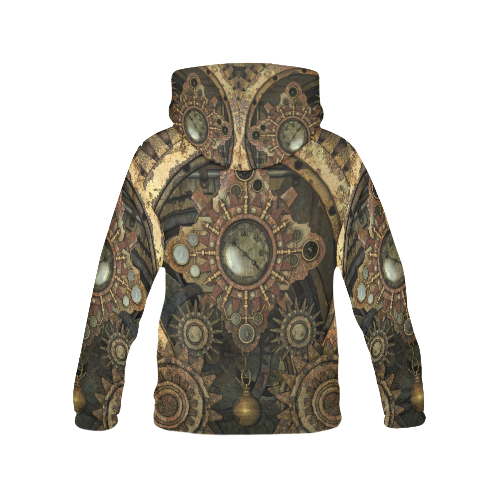 Rusty vintage steampunk metal gears and pipes All Over Print Hoodie for Women (USA Size) (Model H13)