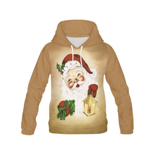 A cute Santa Claus with a mistletoe and a latern All Over Print Hoodie for Women (USA Size) (Model H13)