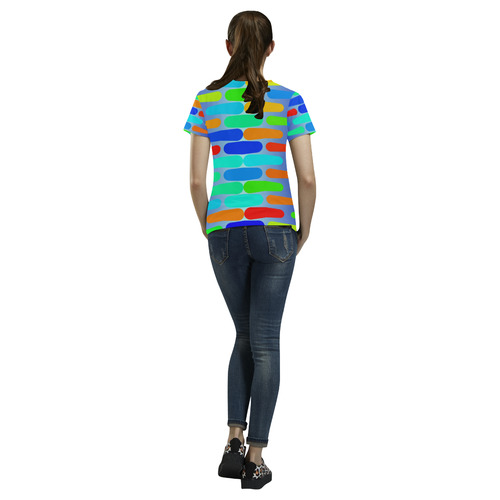Colorful shapes on a blue background All Over Print T-Shirt for Women (USA Size) (Model T40)