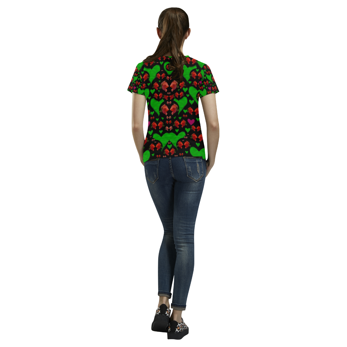 love hearts and roses All Over Print T-Shirt for Women (USA Size) (Model T40)