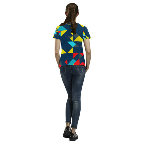 Shapes on a blue background All Over Print T-Shirt for Women (USA Size) (Model T40)