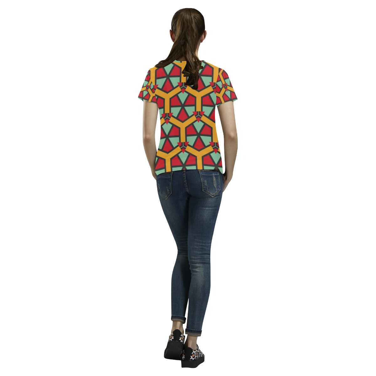 Honeycombs triangles and other shapes pattern All Over Print T-Shirt for Women (USA Size) (Model T40)