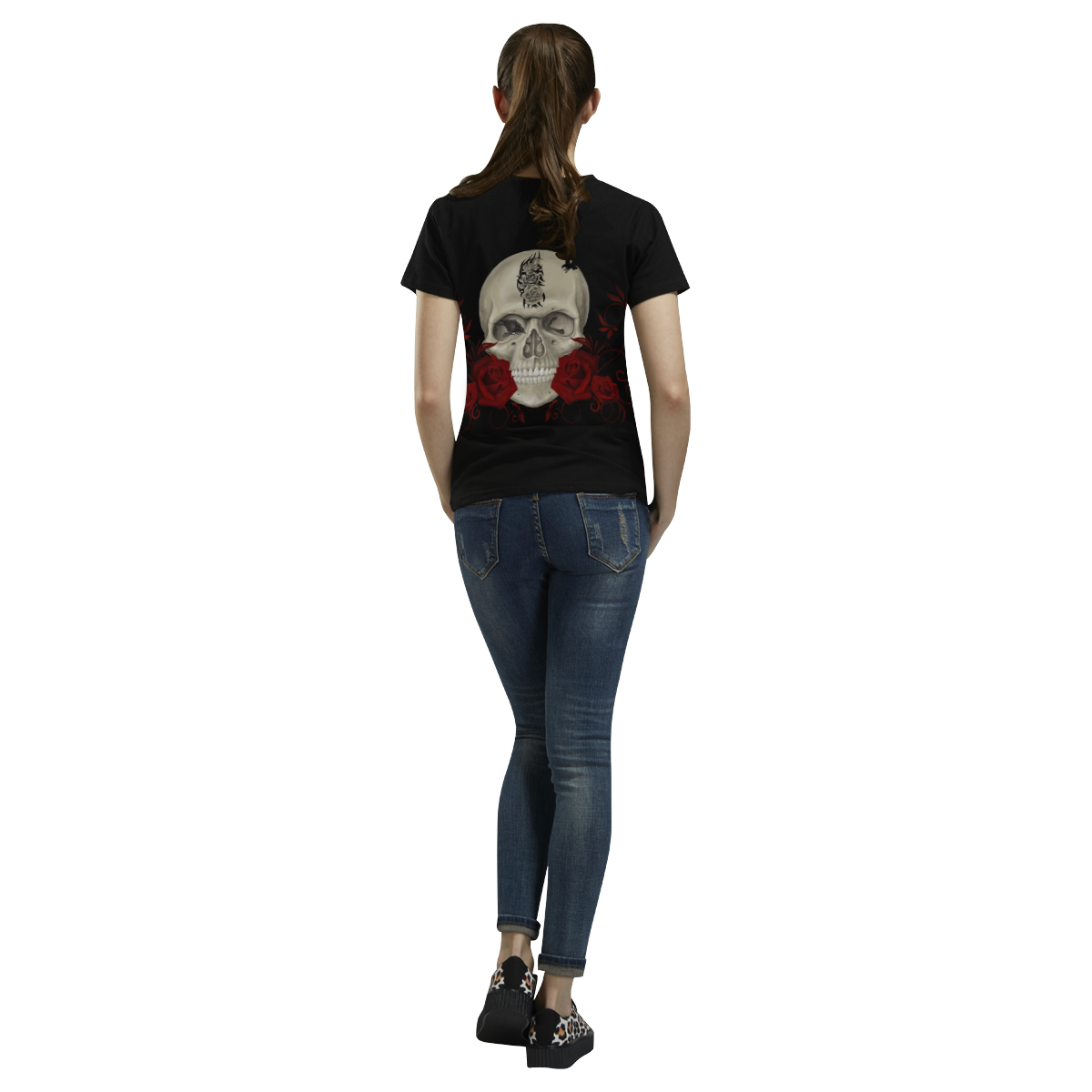 Gothic Skull With Tribal Tatoo All Over Print T-Shirt for Women (USA Size) (Model T40)