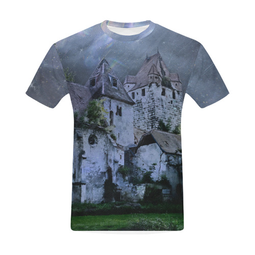 Creepy gothic halloween haunted castle in night All Over Print T-Shirt for Men (USA Size) (Model T40)