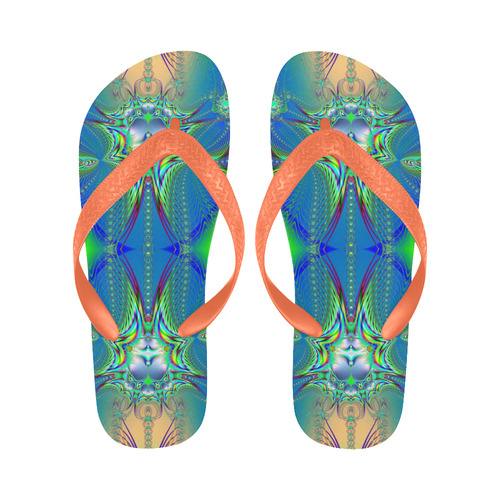 Colorful Neon Webs on the Water Fractal Abstract Flip Flops for Men/Women (Model 040)