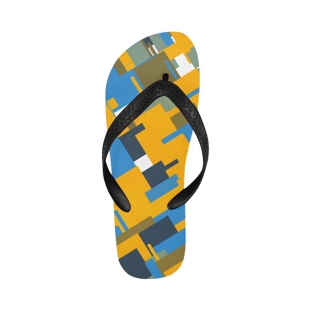 Blue yellow shapes Flip Flops for Men/Women (Model 040)