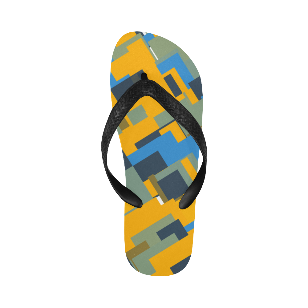 Blue yellow shapes Flip Flops for Men/Women (Model 040)