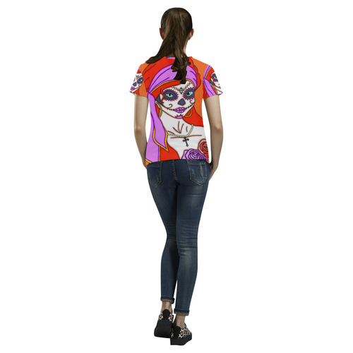 Gypsy Sugar Skull Orange All Over Print T-Shirt for Women (USA Size) (Model T40)