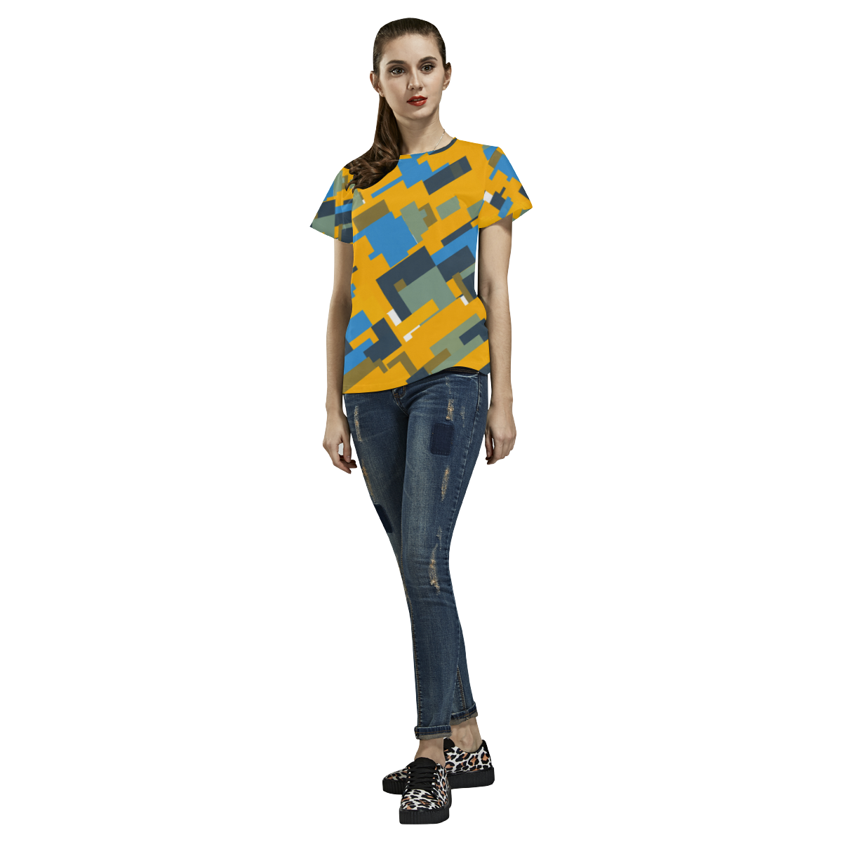 Blue yellow shapes All Over Print T-Shirt for Women (USA Size) (Model T40)