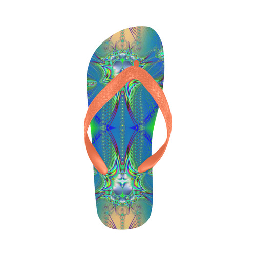 Colorful Neon Webs on the Water Fractal Abstract Flip Flops for Men/Women (Model 040)