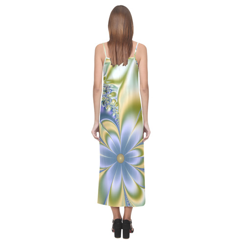 Silky Flowers V-Neck Open Fork Long Dress(Model D18)