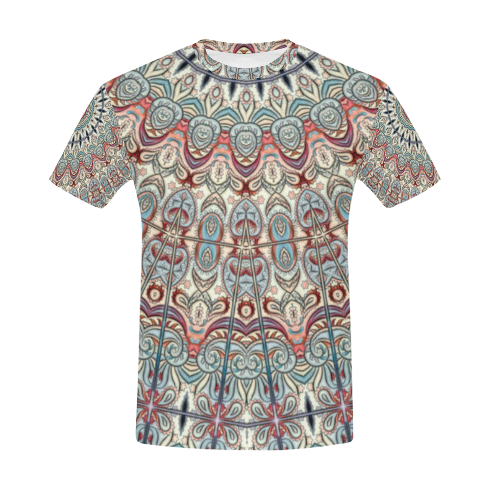 Oriental Watercolor Mandala Soft Blue Red All Over Print T-Shirt for Men (USA Size) (Model T40)