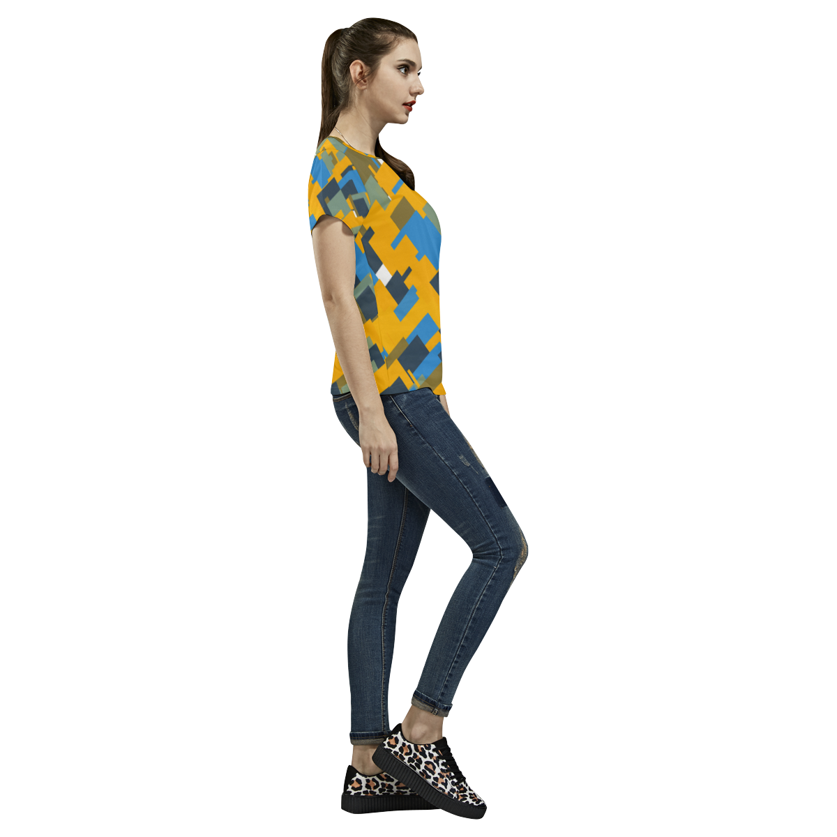 Blue yellow shapes All Over Print T-Shirt for Women (USA Size) (Model T40)