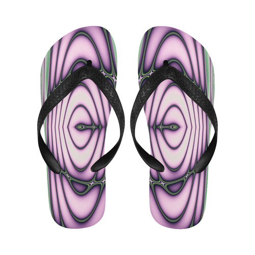 Pink and Green Ripples Fractal Abstract Flip Flops for Men/Women (Model 040)