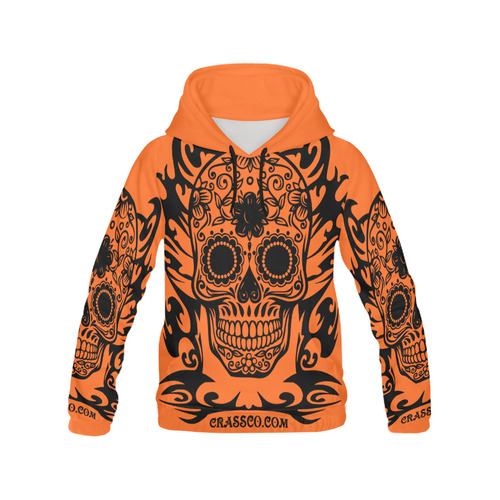 SKULL TRIBAL ORANGE All Over Print Hoodie for Men (USA Size) (Model H13)