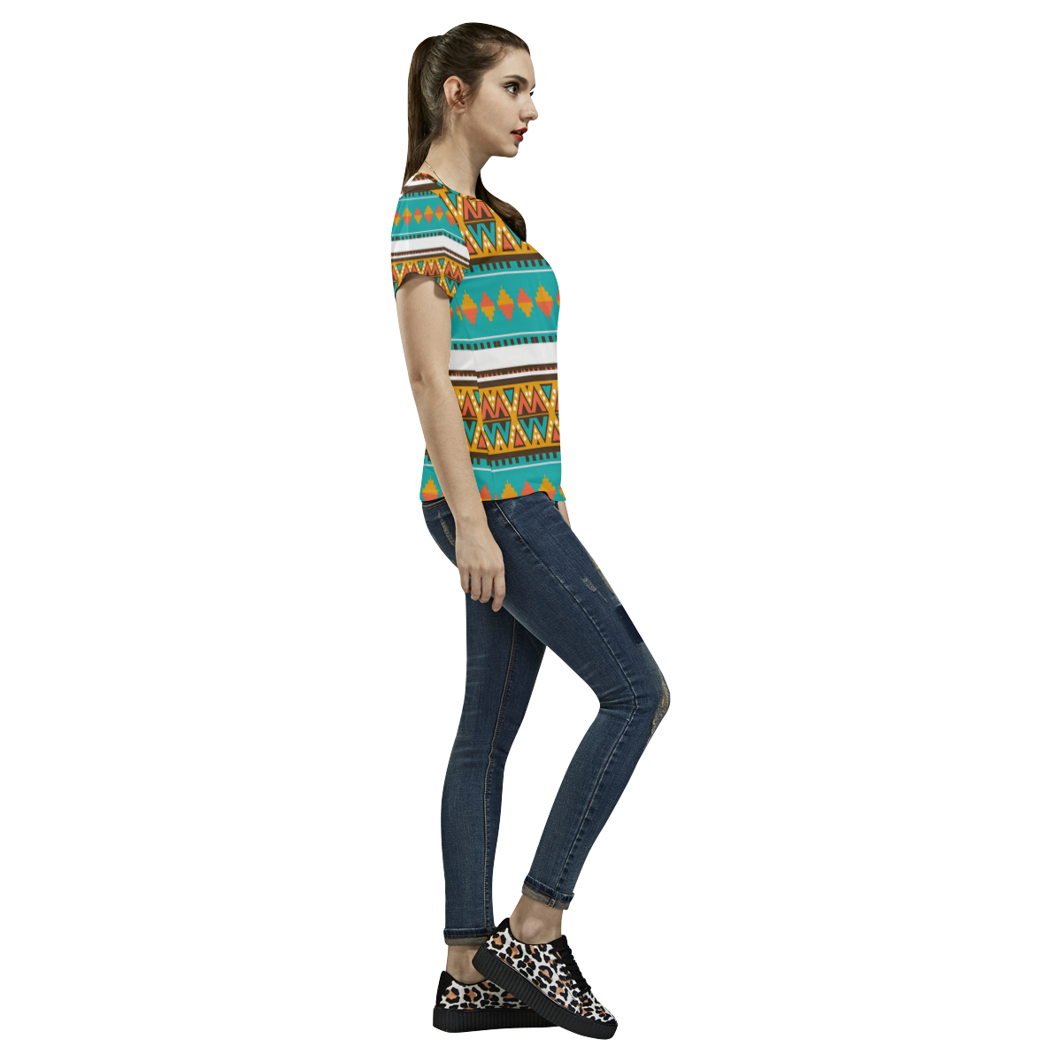 Tribal design in retro colors All Over Print T-Shirt for Women (USA Size) (Model T40)