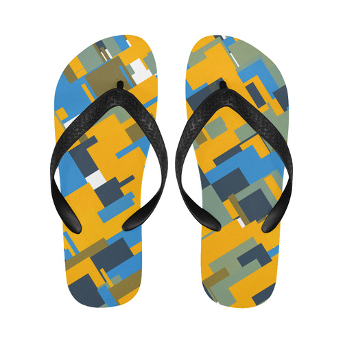 Blue yellow shapes Flip Flops for Men/Women (Model 040)