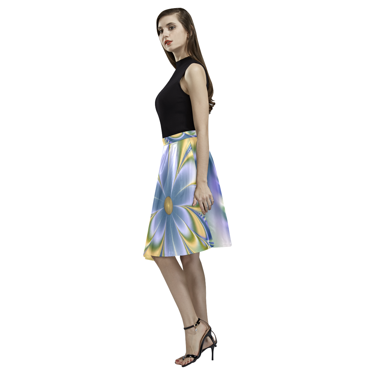 Silky Flowers Melete Pleated Midi Skirt (Model D15)