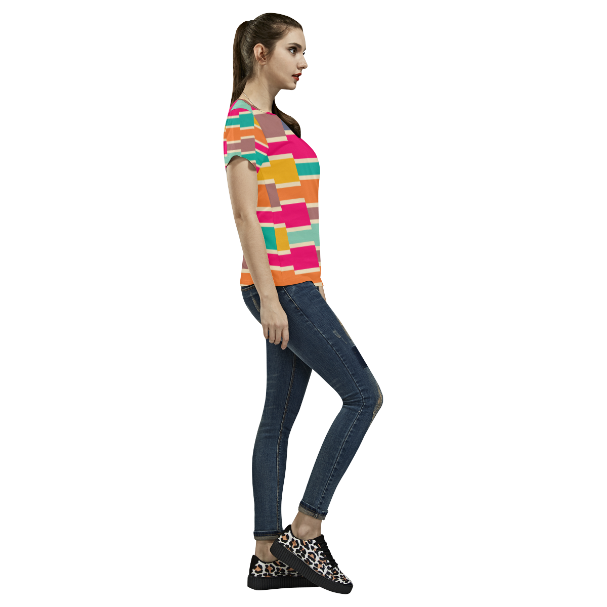 Connected colorful rectangles All Over Print T-Shirt for Women (USA Size) (Model T40)