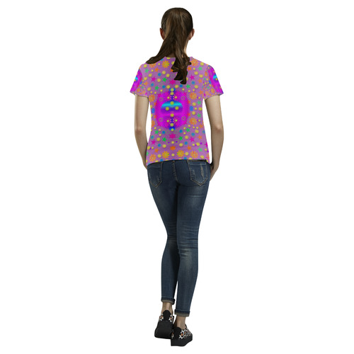 Sparkling colors and flowers All Over Print T-Shirt for Women (USA Size) (Model T40)