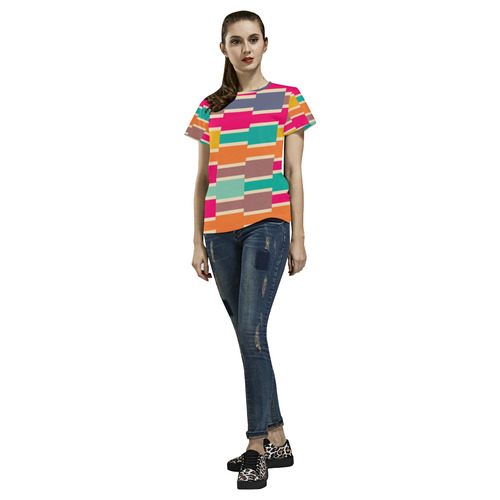 Connected colorful rectangles All Over Print T-Shirt for Women (USA Size) (Model T40)