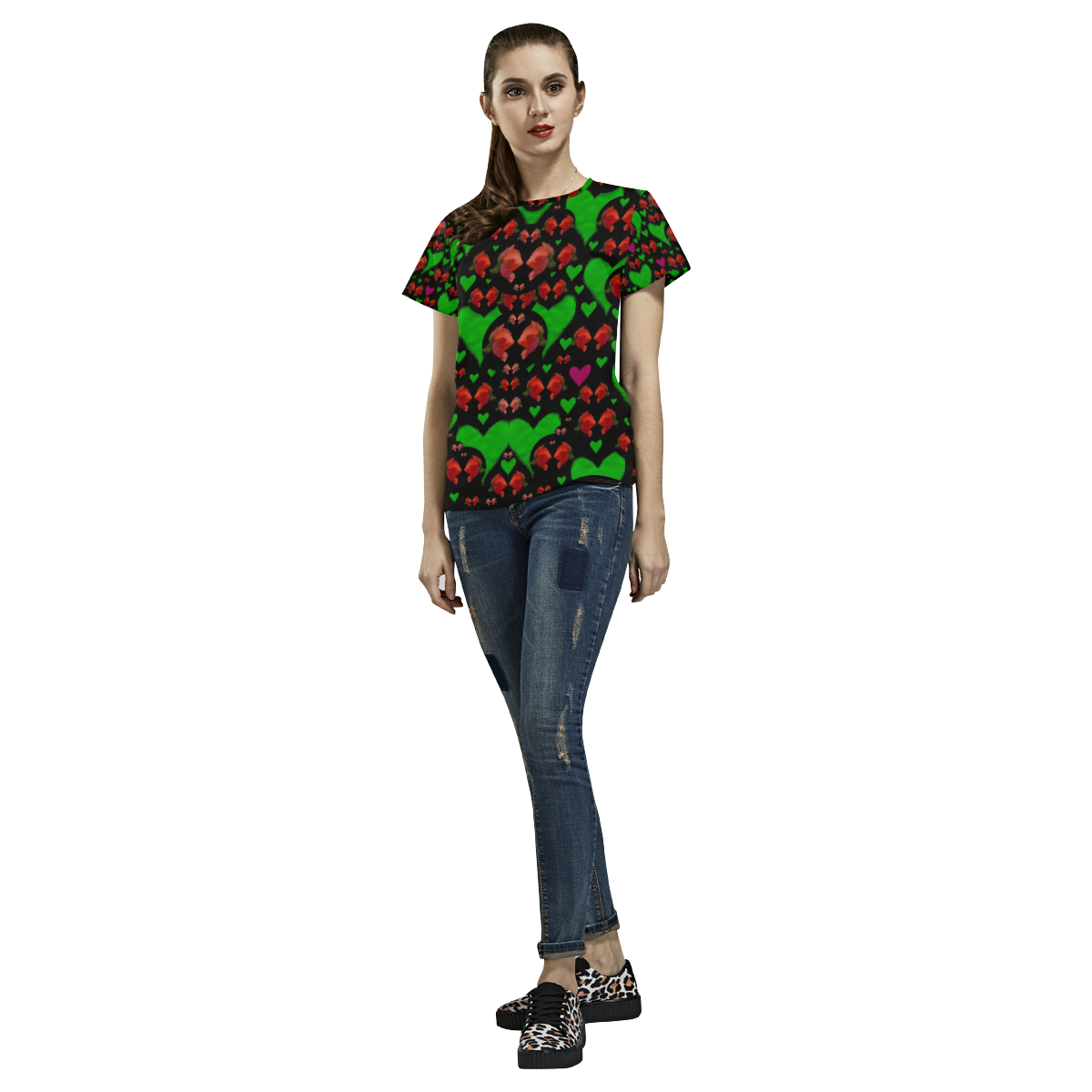 love hearts and roses All Over Print T-Shirt for Women (USA Size) (Model T40)