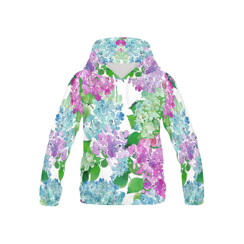 Watercolor Hydrangea, flower, flowers All Over Print Hoodie for Kid (USA Size) (Model H13)
