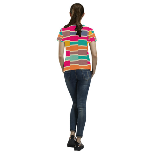 Connected colorful rectangles All Over Print T-Shirt for Women (USA Size) (Model T40)