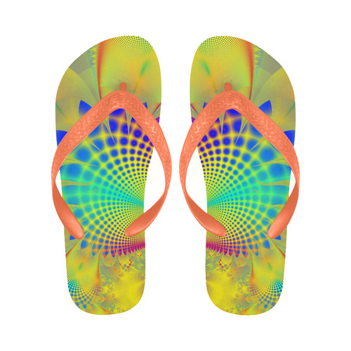 Summers Tropical Awakening Fractal Abstract Flip Flops for Men/Women (Model 040)