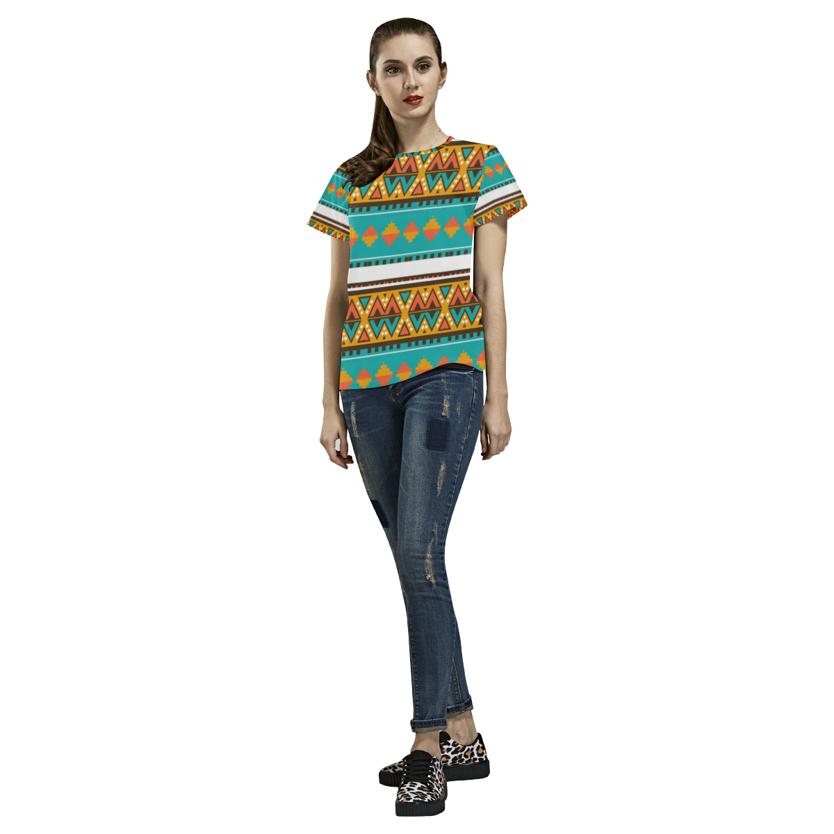 Tribal design in retro colors All Over Print T-Shirt for Women (USA Size) (Model T40)