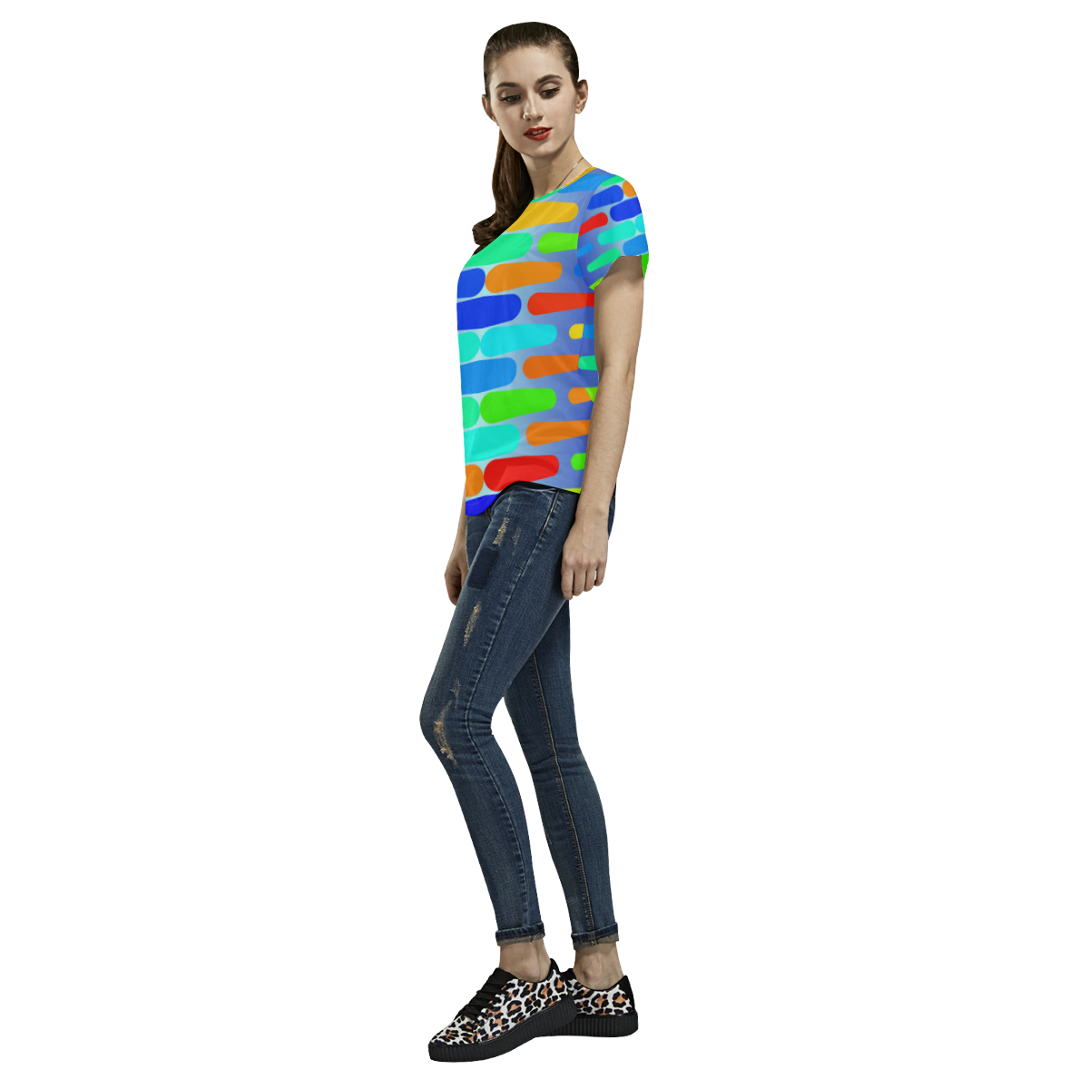 Colorful shapes on a blue background All Over Print T-Shirt for Women (USA Size) (Model T40)