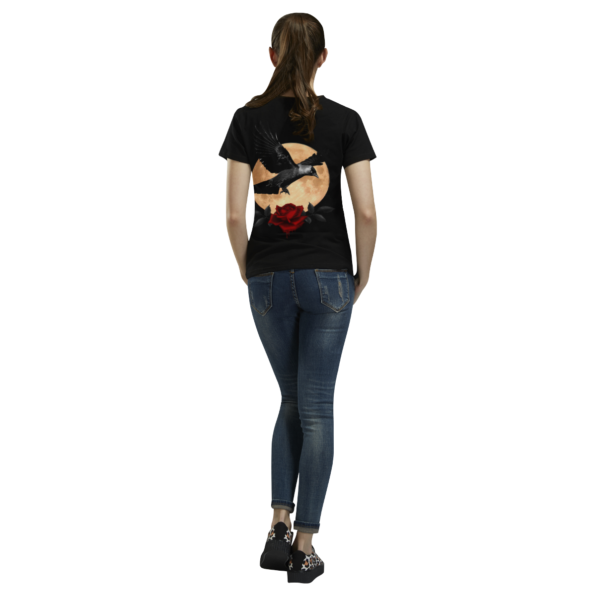 Gothic Full Moon With Raven And Rose All Over Print T-Shirt for Women (USA Size) (Model T40)