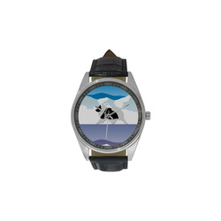 Keeshond  Rockin the Rockies 2 Men's Casual Leather Strap Watch(Model 211)