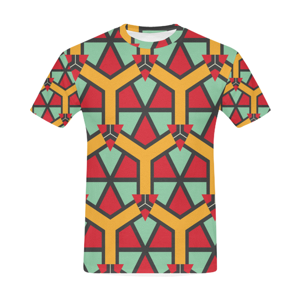 Honeycombs triangles and other shapes pattern All Over Print T-Shirt for Men (USA Size) (Model T40)