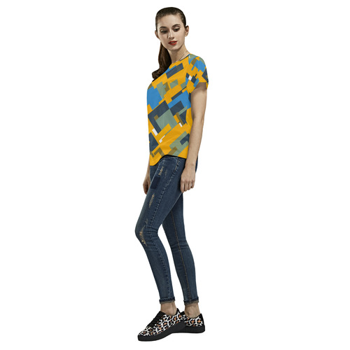 Blue yellow shapes All Over Print T-Shirt for Women (USA Size) (Model T40)
