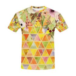 Watercolor Flowers Triangles Orange Yellow Green All Over Print T-Shirt for Men (USA Size) (Model T40)
