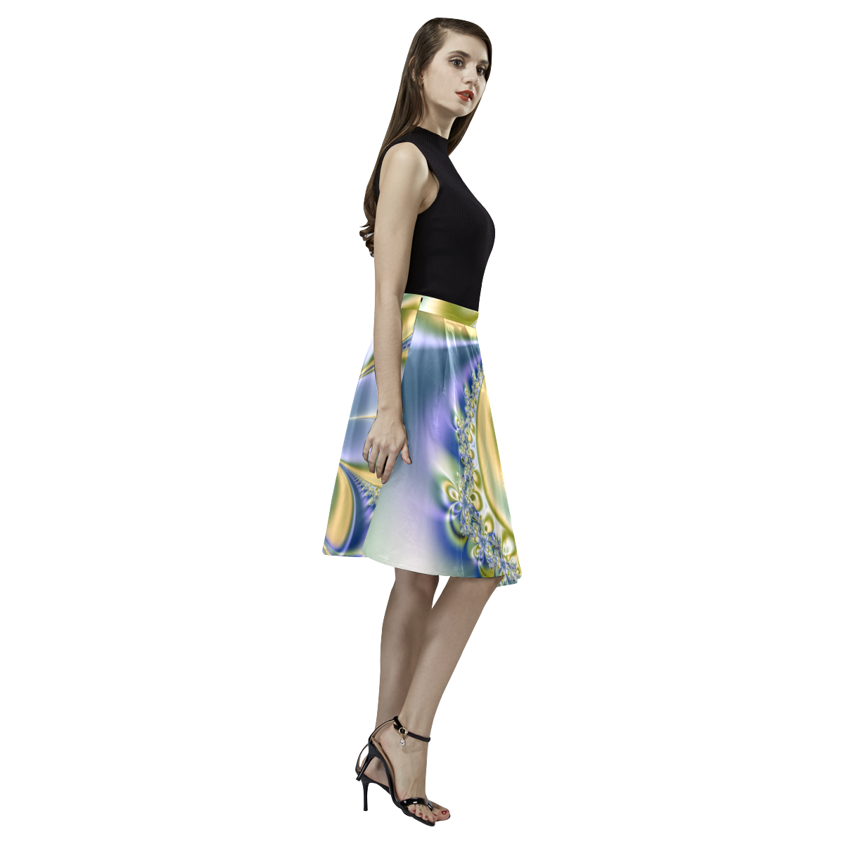 Silky Flowers Melete Pleated Midi Skirt (Model D15)