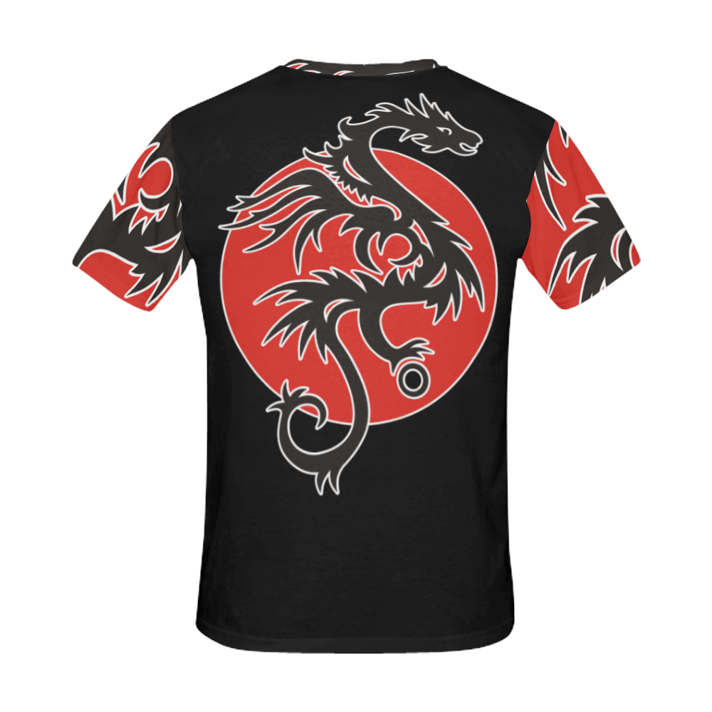 Sun Dragon with Pearl - black Red White All Over Print T-Shirt for Men (USA Size) (Model T40)