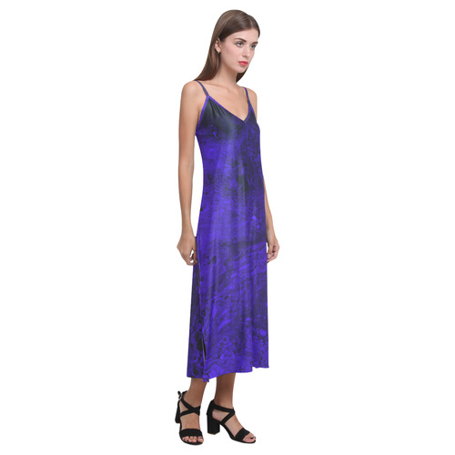 Secret Caves - Ocean Blue V-Neck Open Fork Long Dress(Model D18)