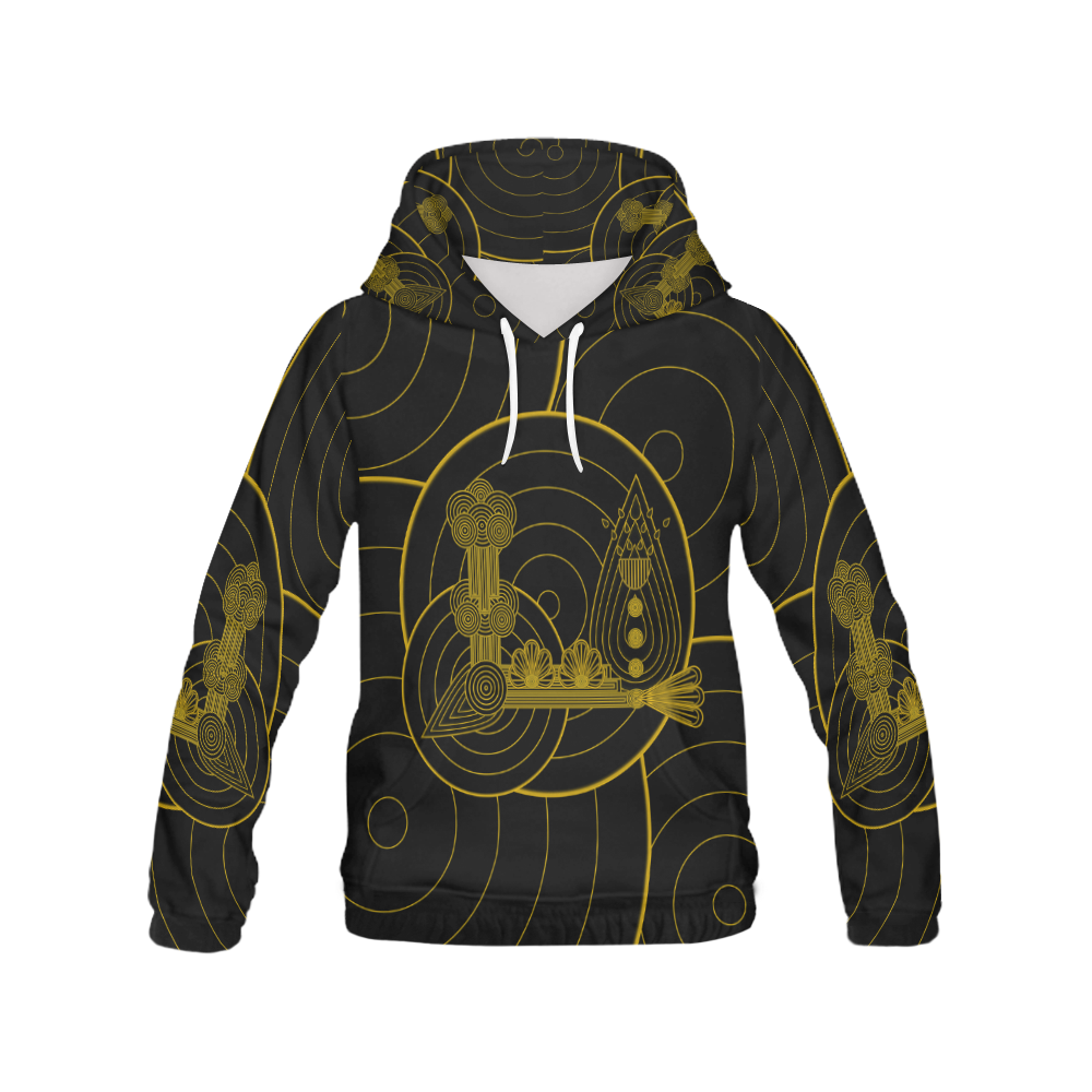 Gold and Black Art Deco All Over Print Hoodie for Women (USA Size) (Model H13)