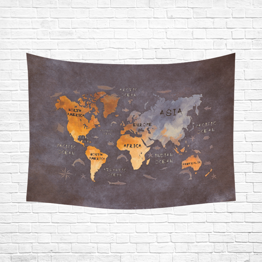 world map Cotton Linen Wall Tapestry 80"x 60"